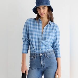 J. Crew The Ultimate Everyday Blue Cotton Flannel Button Down Shirt 14 Western